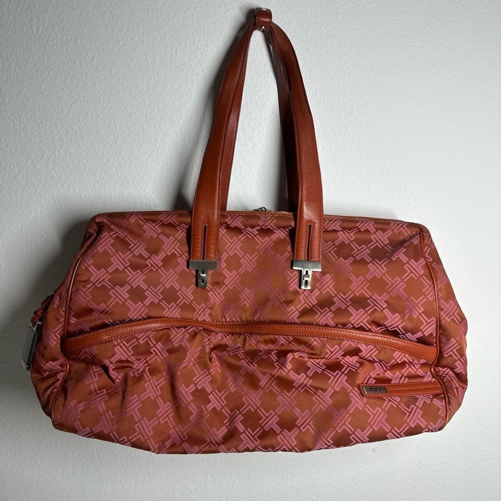 TUMI T Monogram Jacquard Nylon Canvas Framed Weekender/Carry-On Duffle Rose Pink